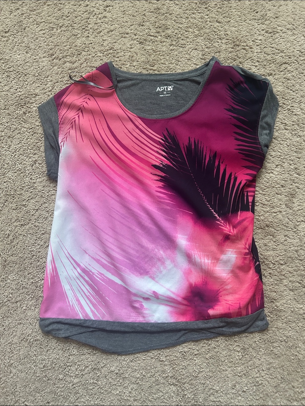 Apt. 9 Pink & Gray Palm-Print Short Sleeve Tee